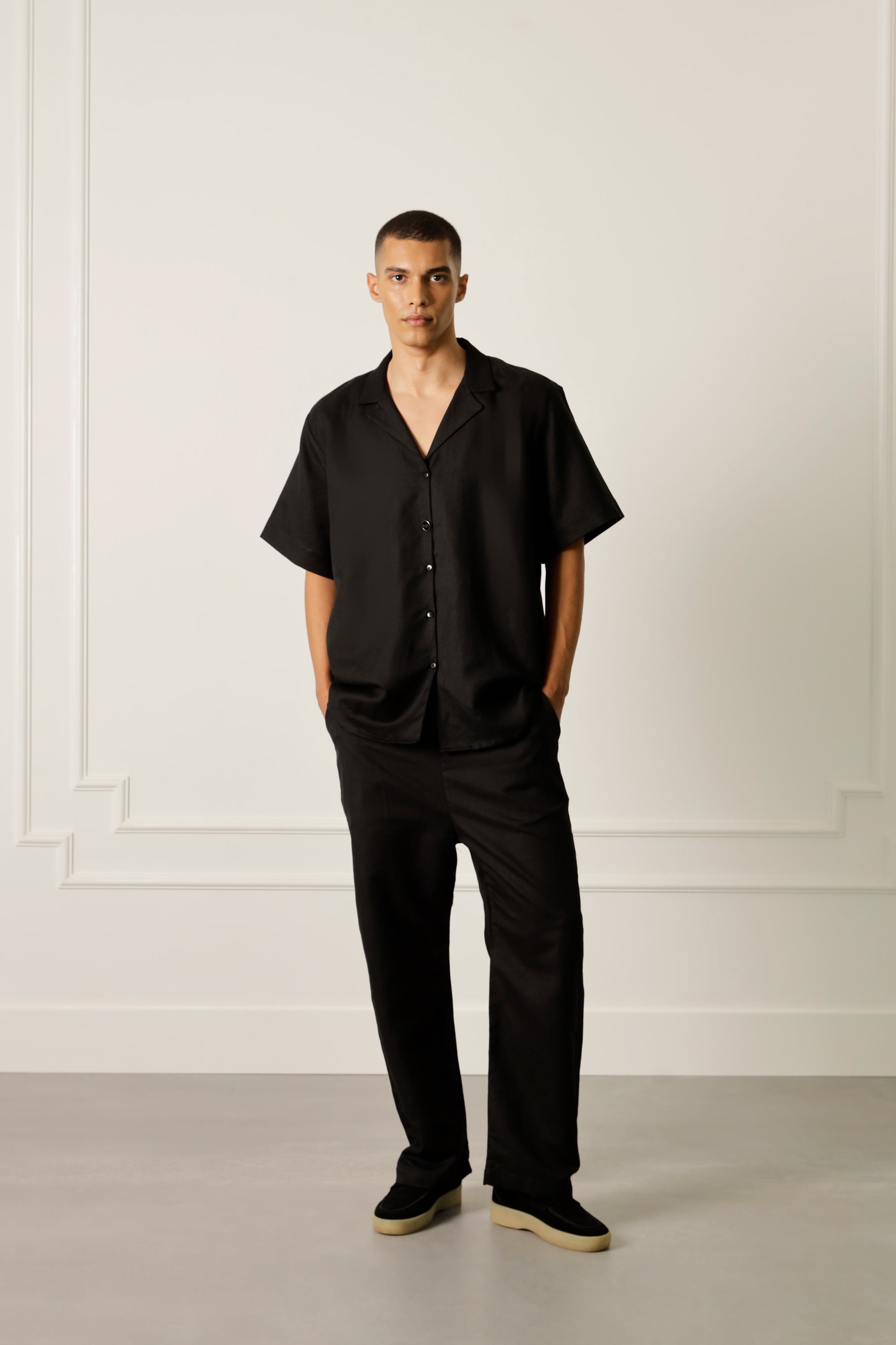 Black shirt in linen